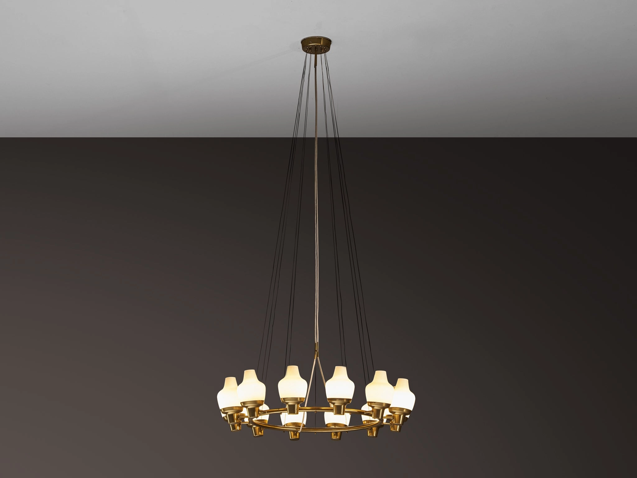 Hans Bergstrm for Atelj Lyktan Chandeliers in Brass and Frosted Glass