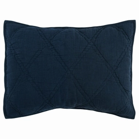 Hara 26 Inch Hand Quilted Standard Pillow Sham, Polyester Fill, Dark Blue pillowcases,cotton pillow covers,bed linen