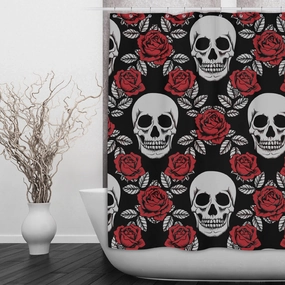 Harlequin Red Rose Grey Skull Shower Curtains and Optional Bath Mats Lighting,Lamps Fixtures