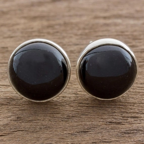 Harmonious Peace Jade & Silver Button Earrings