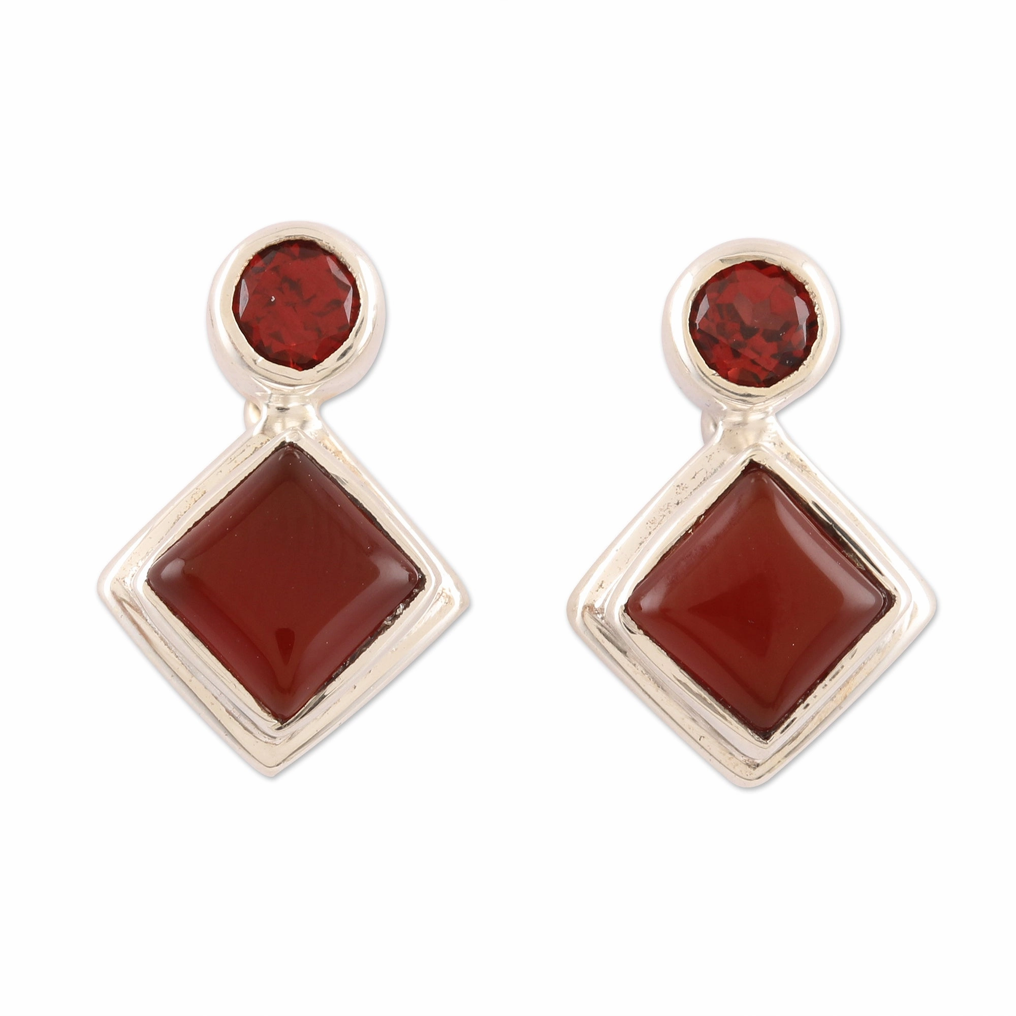 Harmony in Red Carnelian and Garnet Sterling Silver Drop Earrings