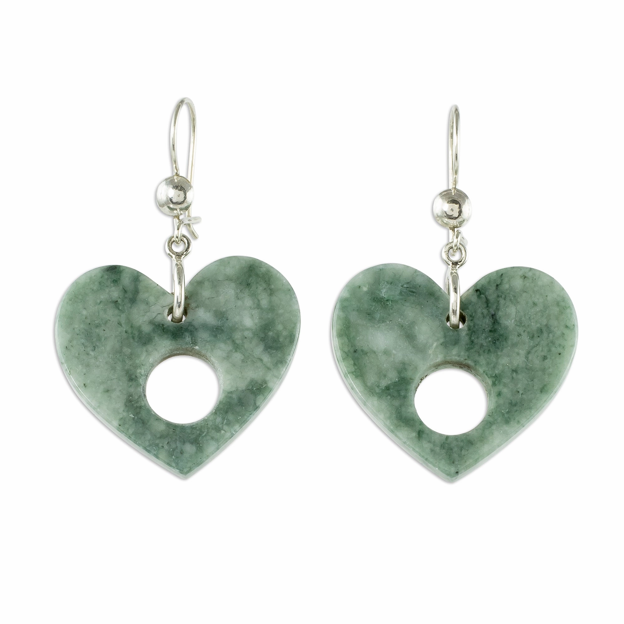 Heart Passage Heart-Shaped Green Jade Dangle Earrings