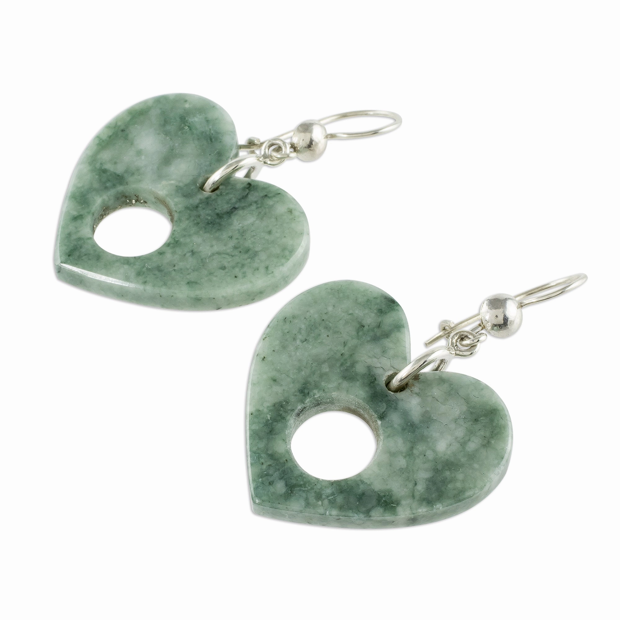 Heart Passage Heart-Shaped Green Jade Dangle Earrings