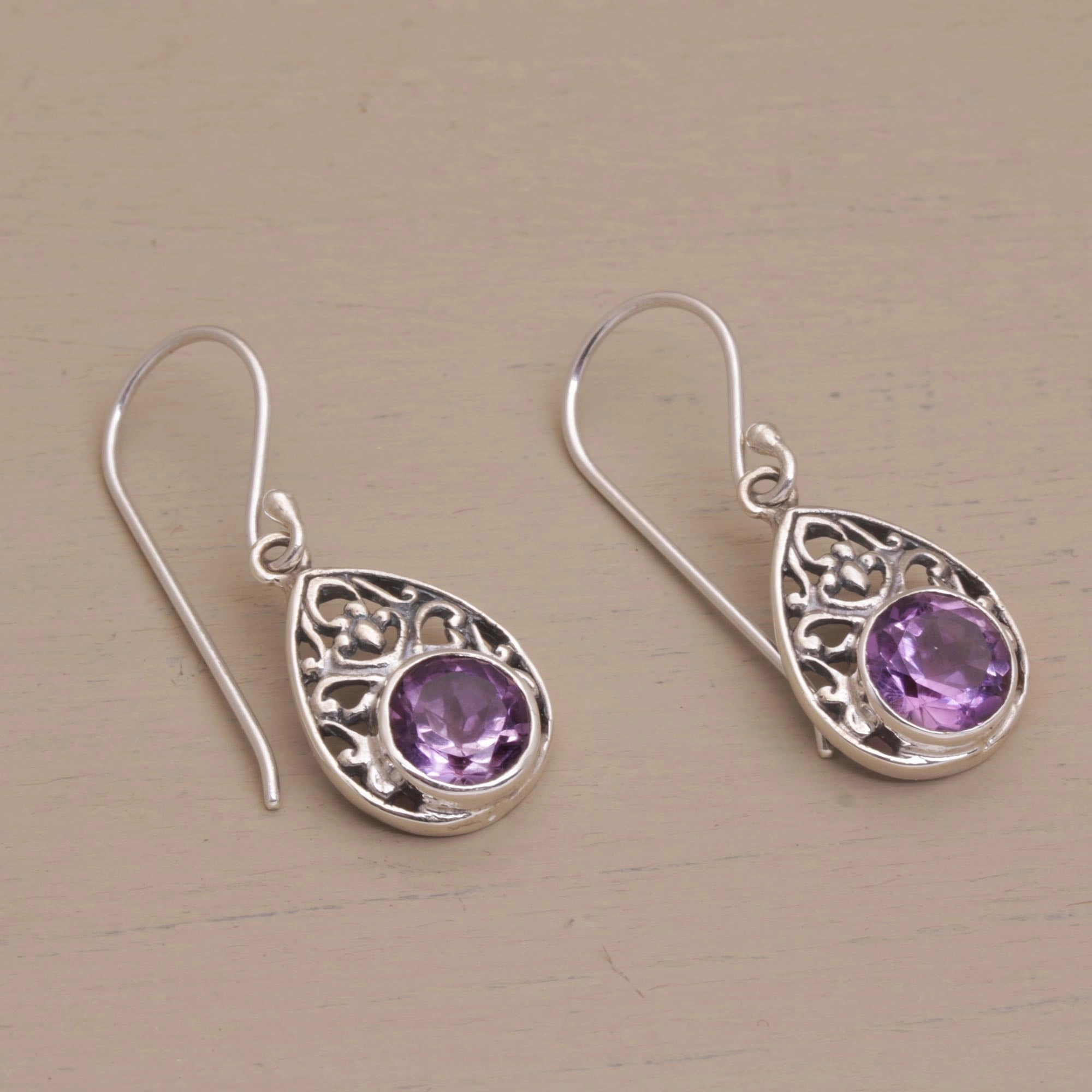 Heavenly Temple Sterling Silver and Amethyst Dangle Earrings