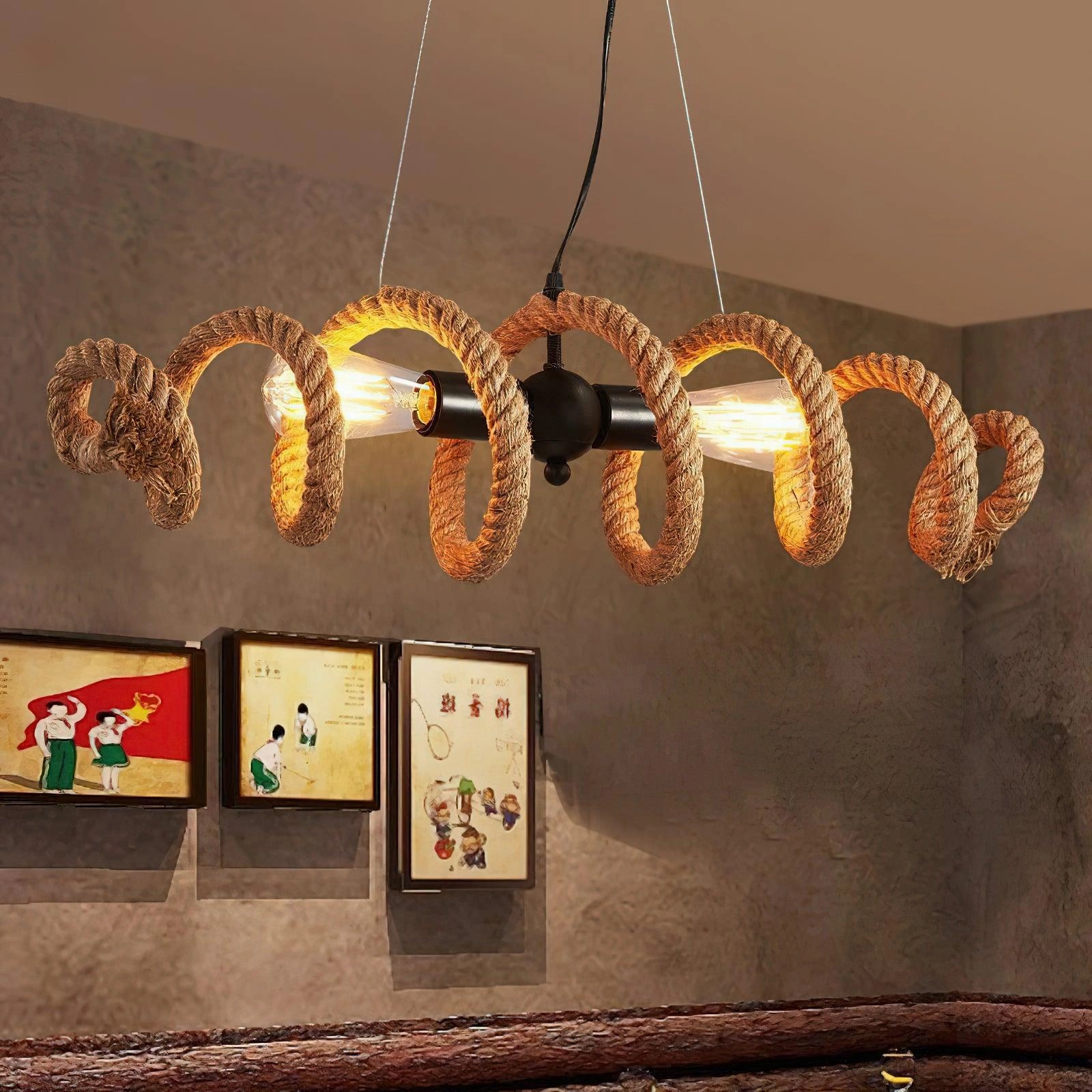 Hemp Rope Industrial Spiral Chandelier
