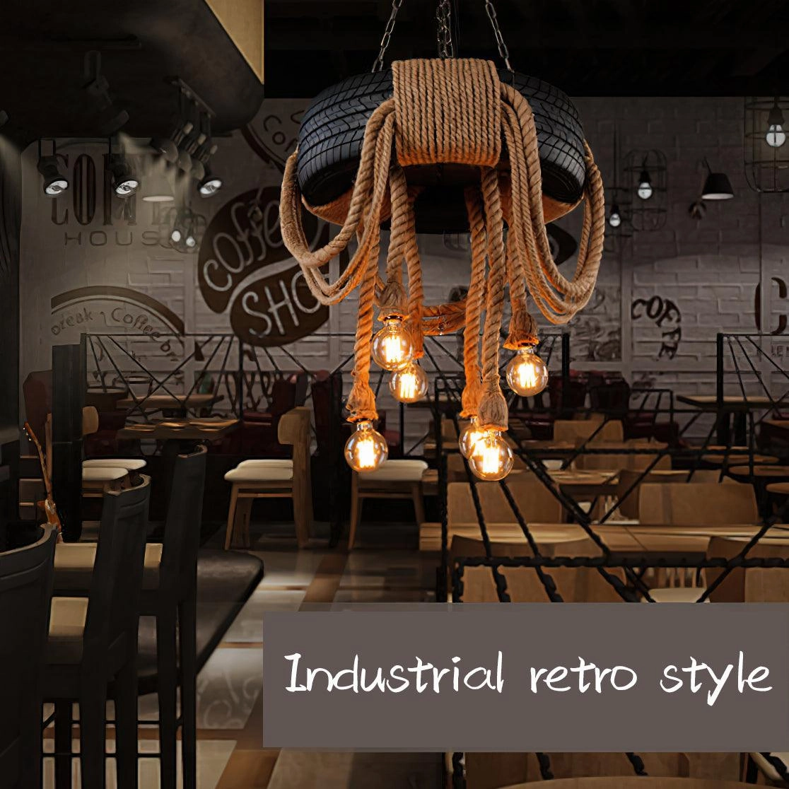 Hemp Rope Industrial Tire Chandelier