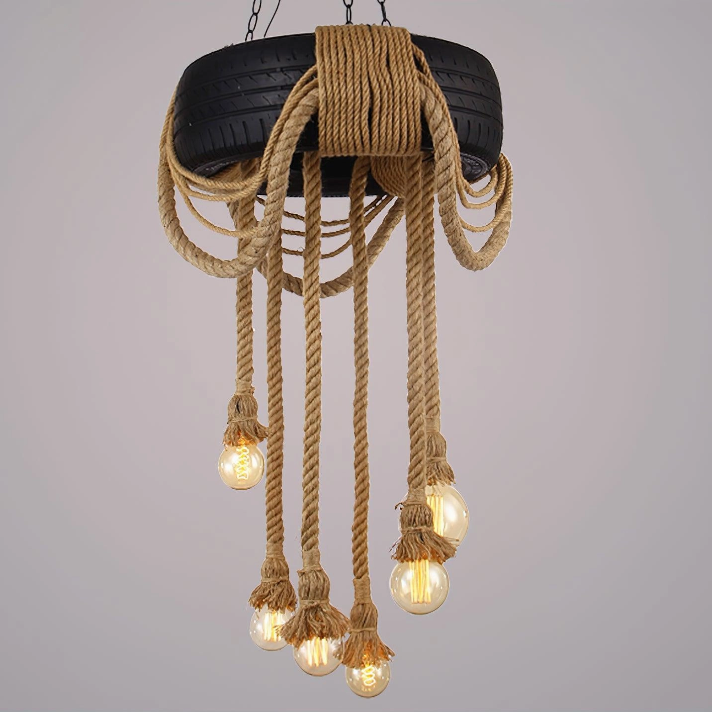 Hemp Rope Industrial Tire Chandelier