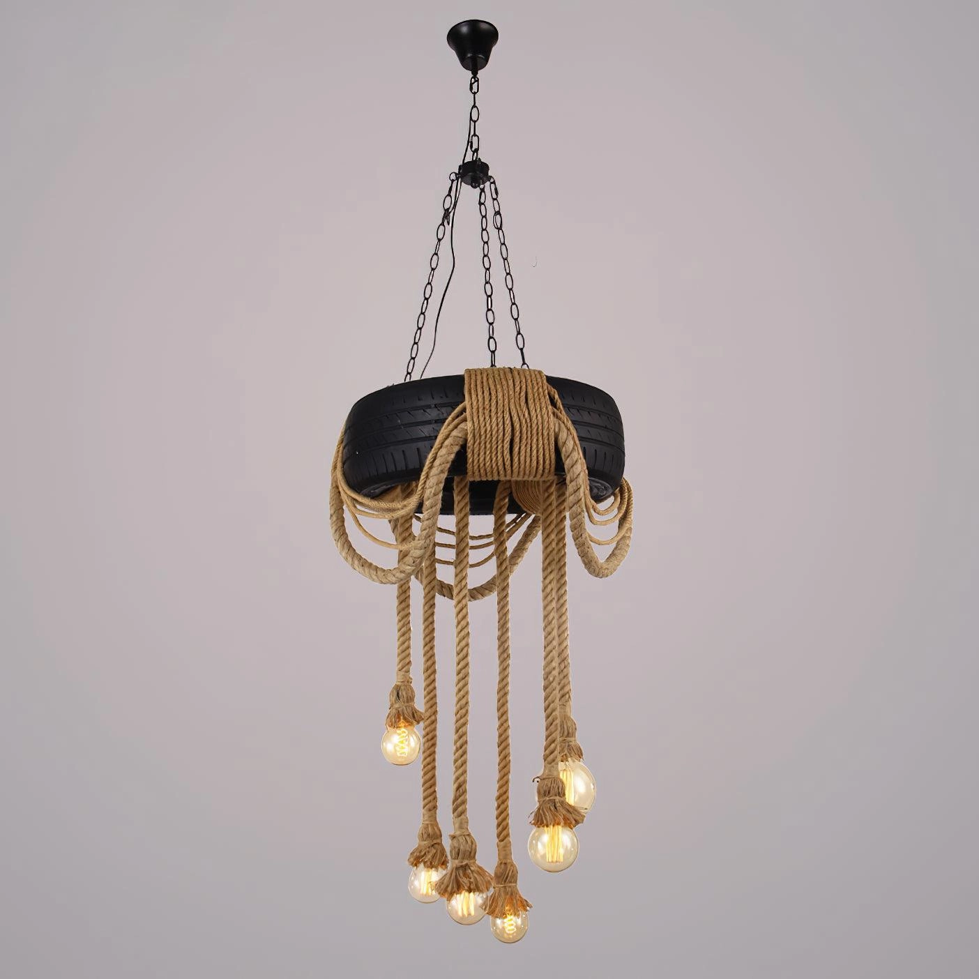 Hemp Rope Industrial Tire Chandelier
