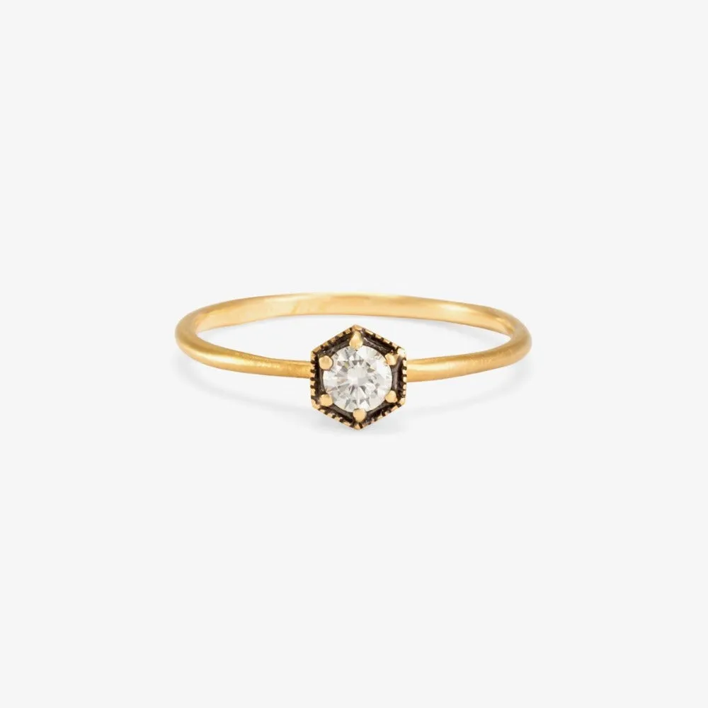 Hexagon 0.16ct White Diamond Ring