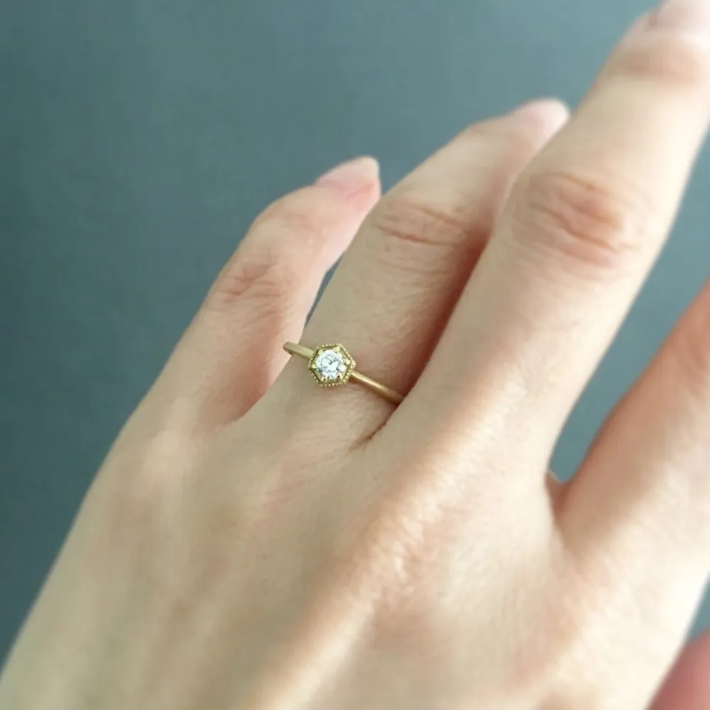 Hexagon 0.16ct White Diamond Ring