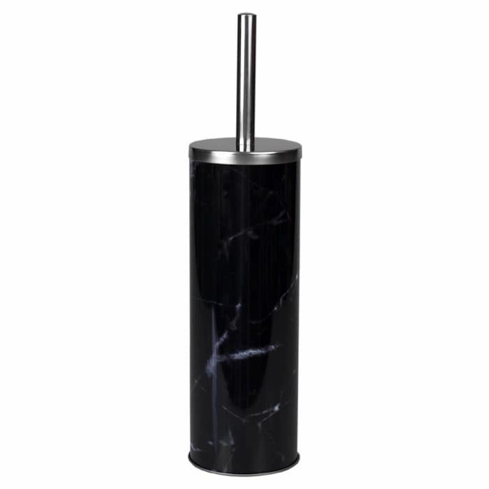 Hide-Away Faux Marble Toilet Brush Set, Black