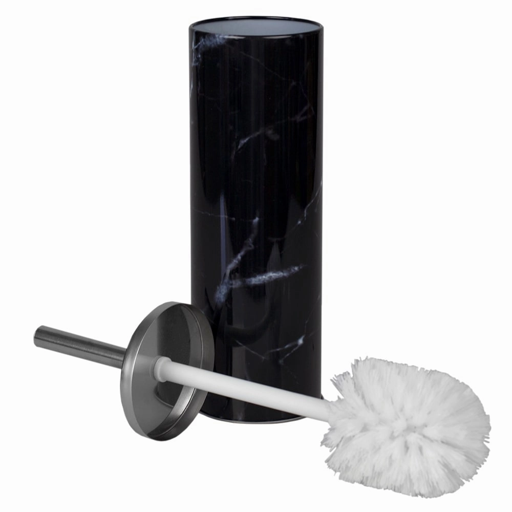 Hide-Away Faux Marble Toilet Brush Set, Black