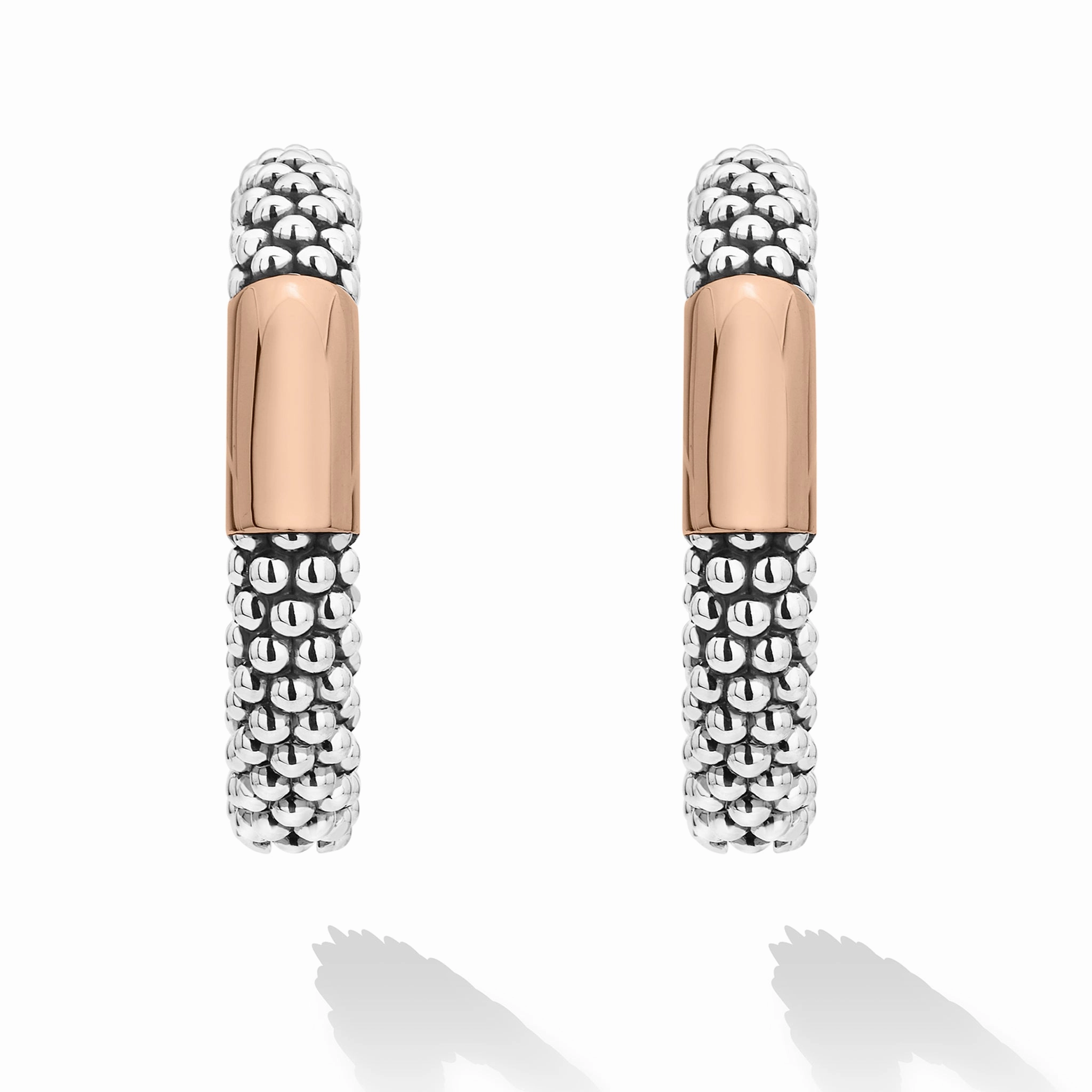 High Bar Rose Gold Station Caviar Hoop Earrings