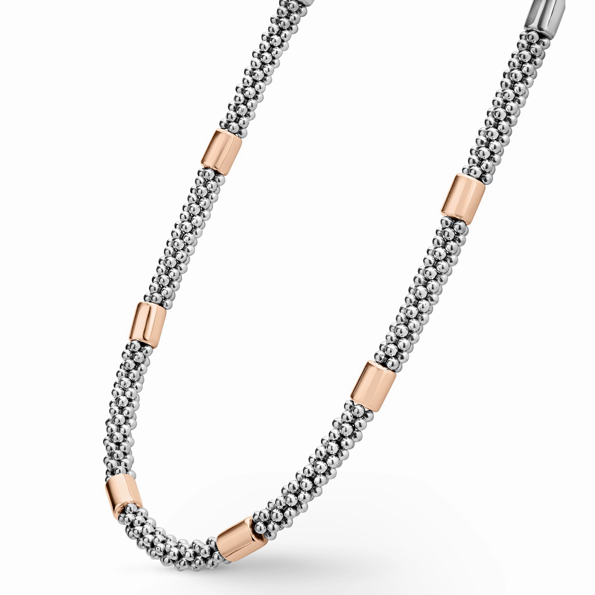 High Bar Rose Gold Station Caviar Necklace | 5mm