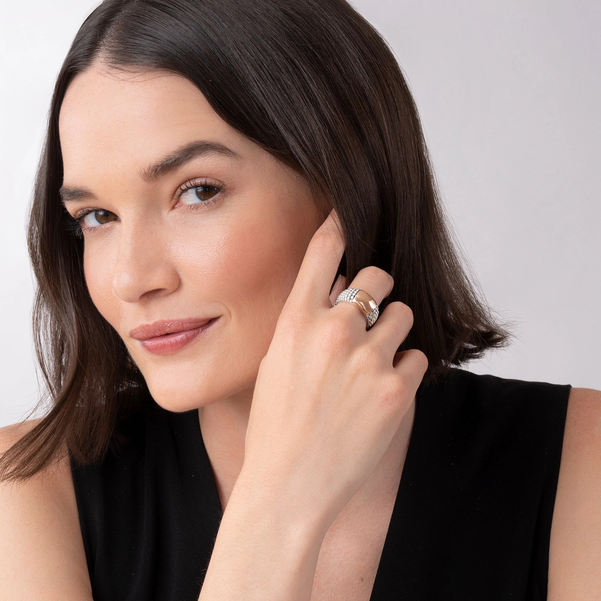 High Bar Rose Gold Station Caviar Ring