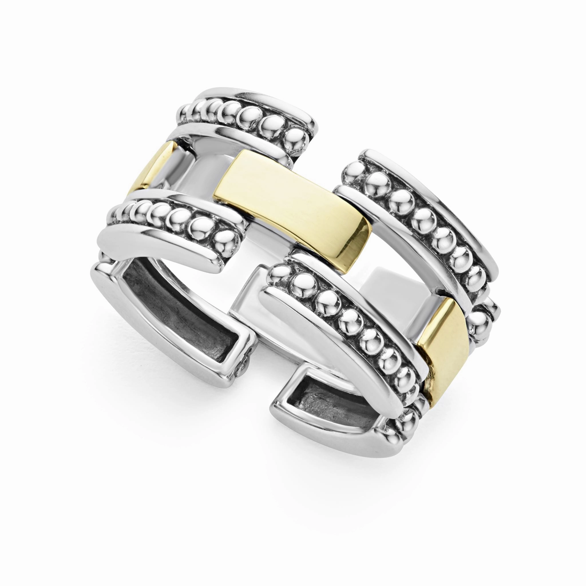 High Bar Two-Tone Caviar Link Ring
