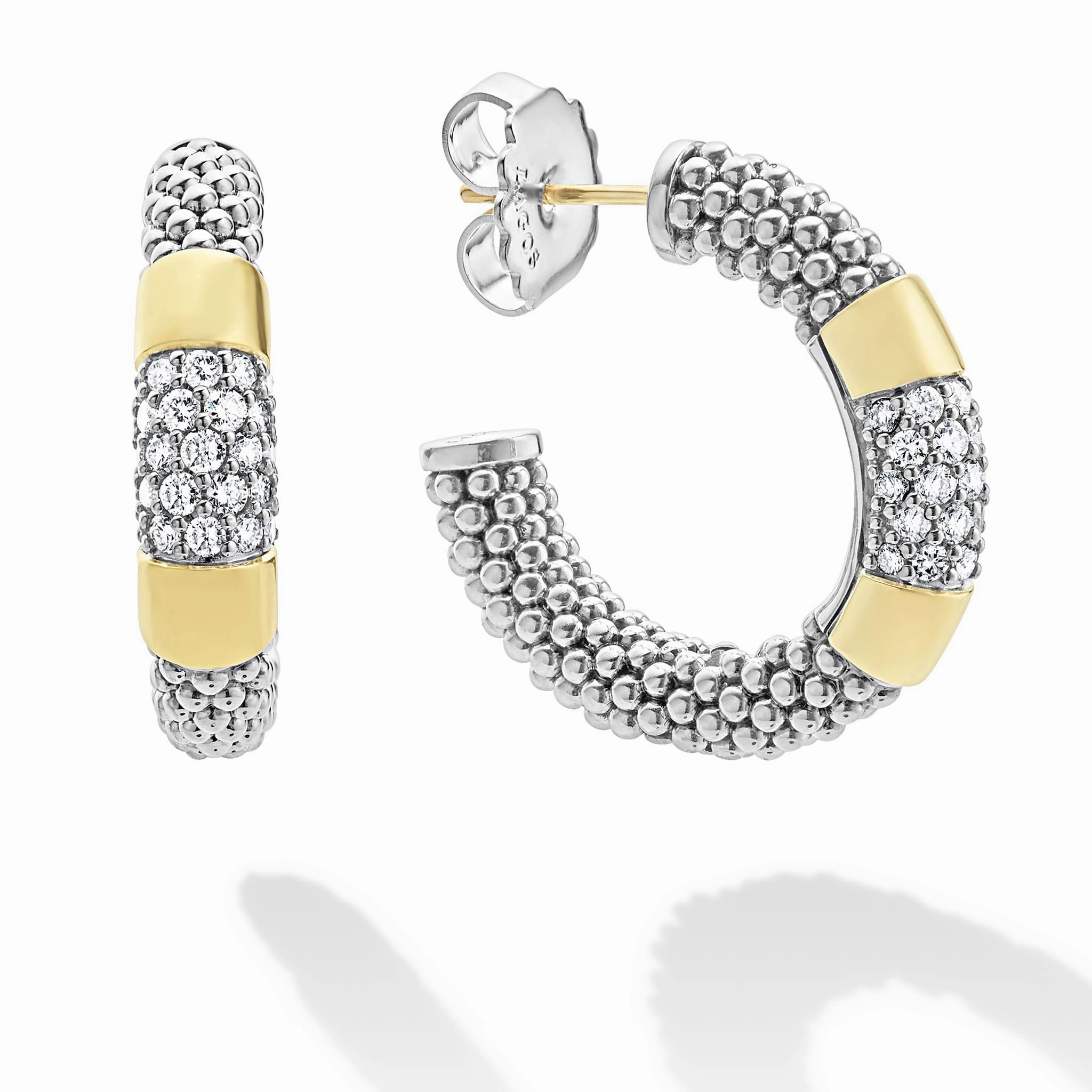 High Bar Two-Tone Diamond Hoop Earrings