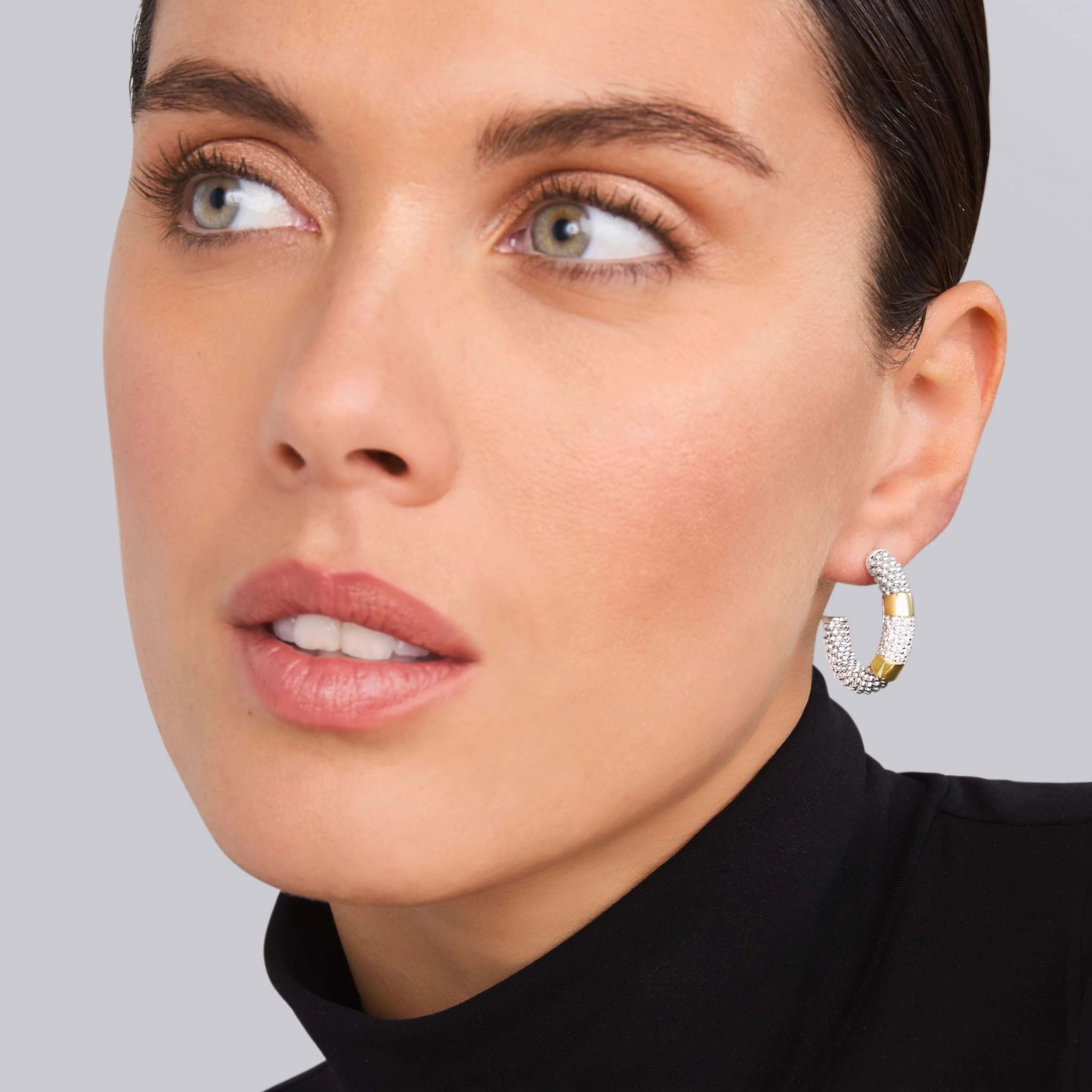 High Bar Two-Tone Diamond Hoop Earrings