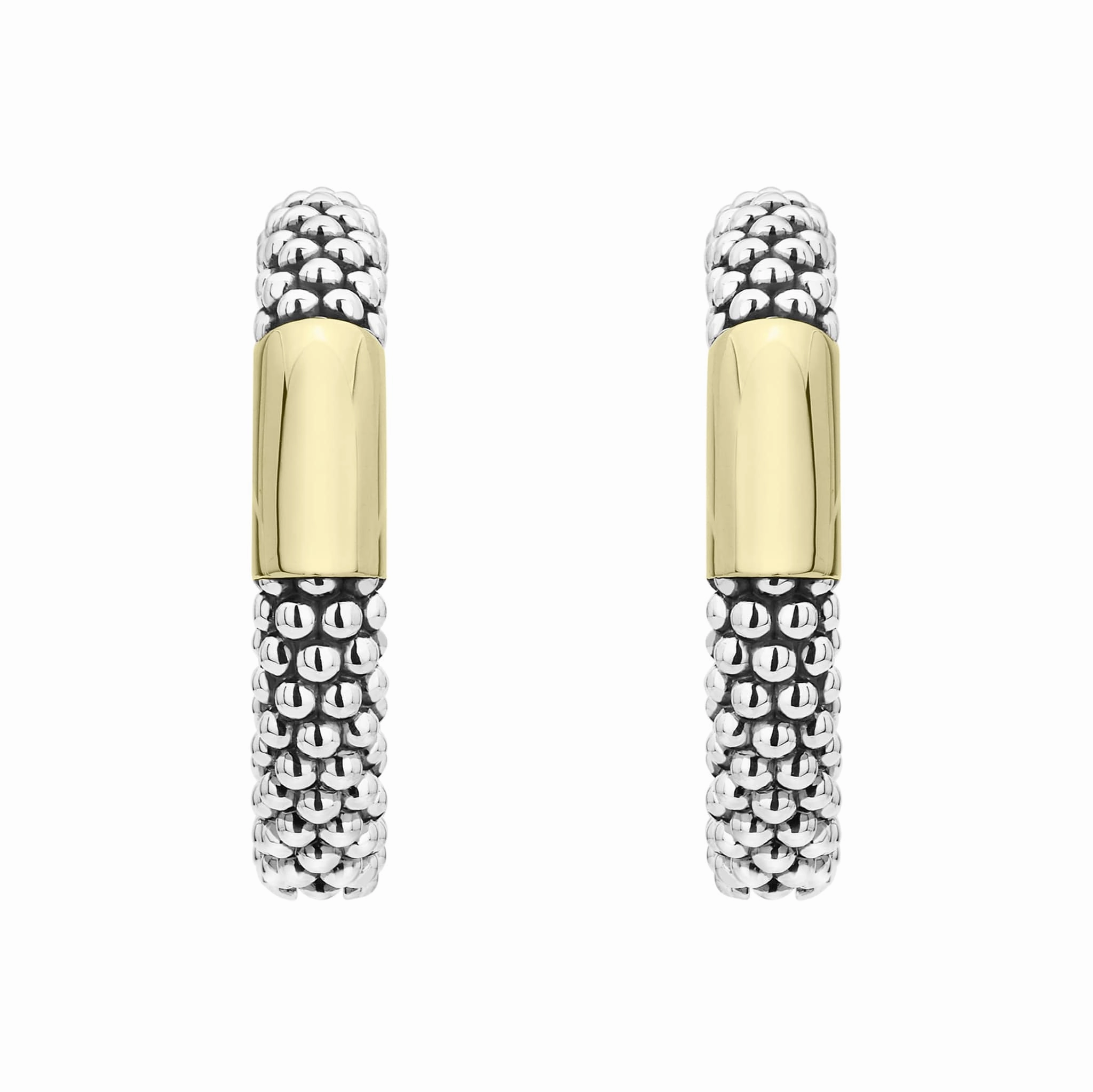 High Bar Two-Tone Station Caviar Hoop Earrings