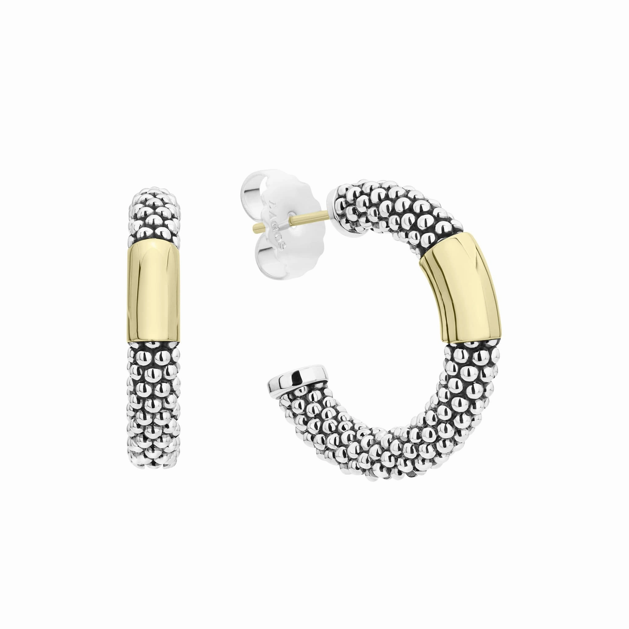 High Bar Two-Tone Station Caviar Hoop Earrings