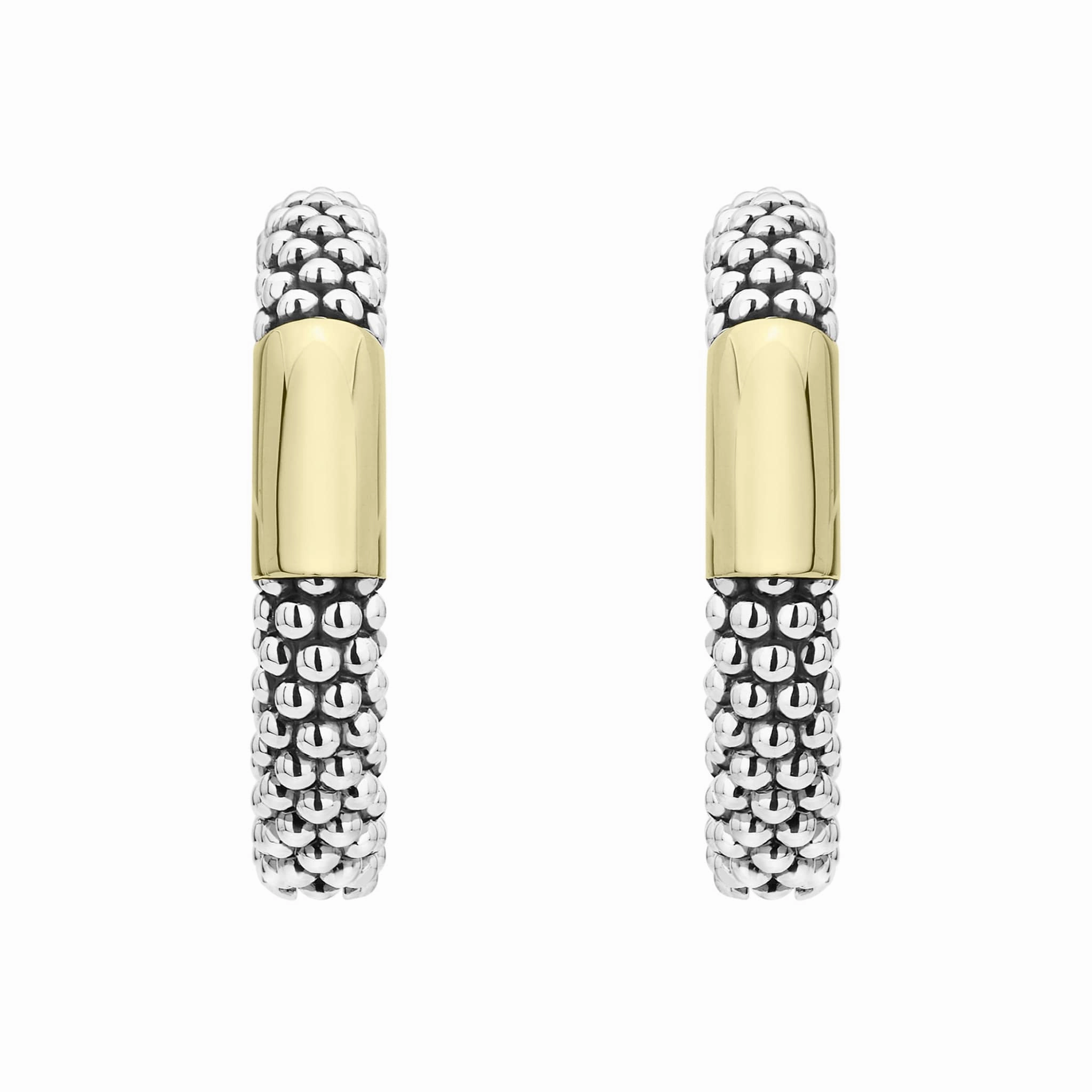 High Bar Two-Tone Station Caviar Hoop Earrings