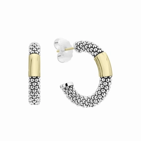 High Bar Two-Tone Station Caviar Hoop Earrings