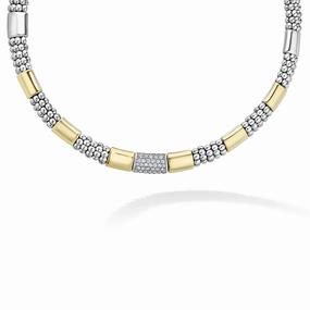 High Bar Two-Tone Station Diamond Necklace