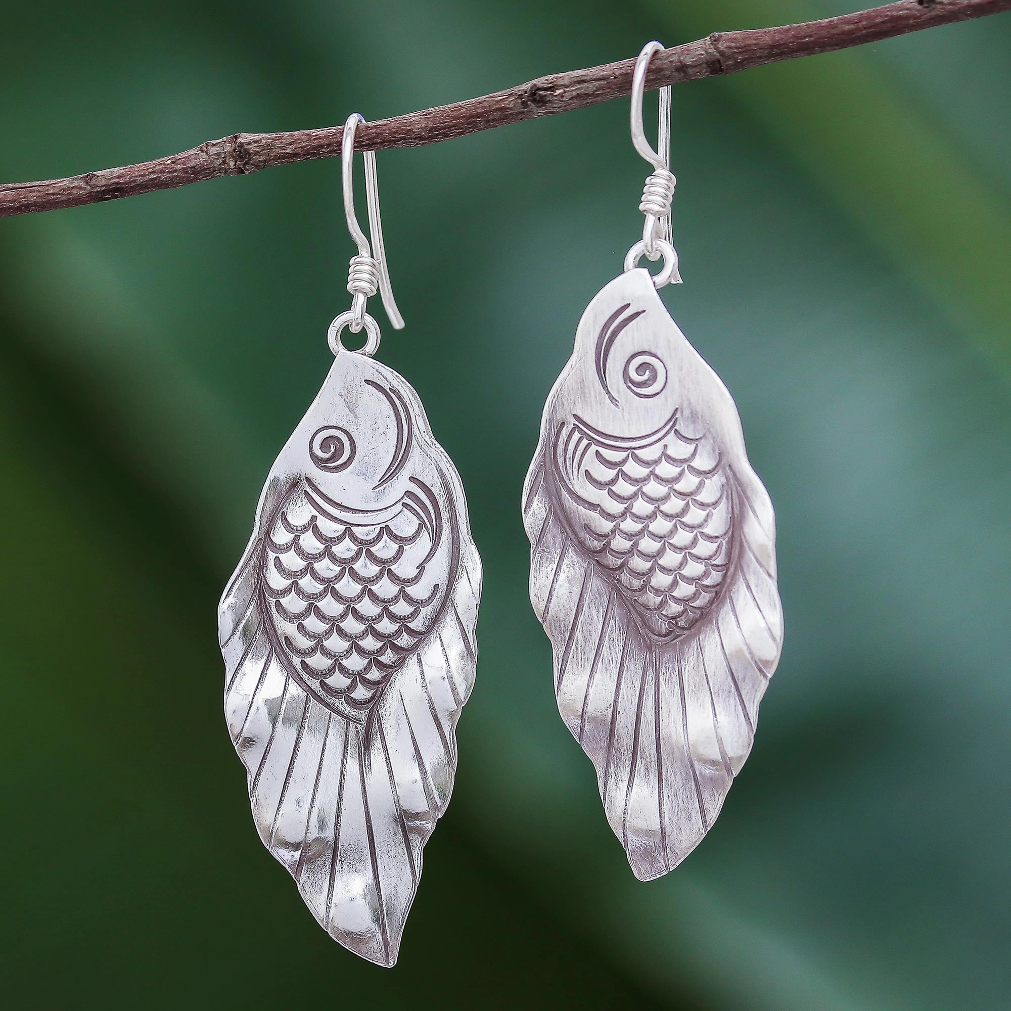 Hill Tribe Koi Thai Karen Hill Tribe Silver Koi Fish Dangle Earrings