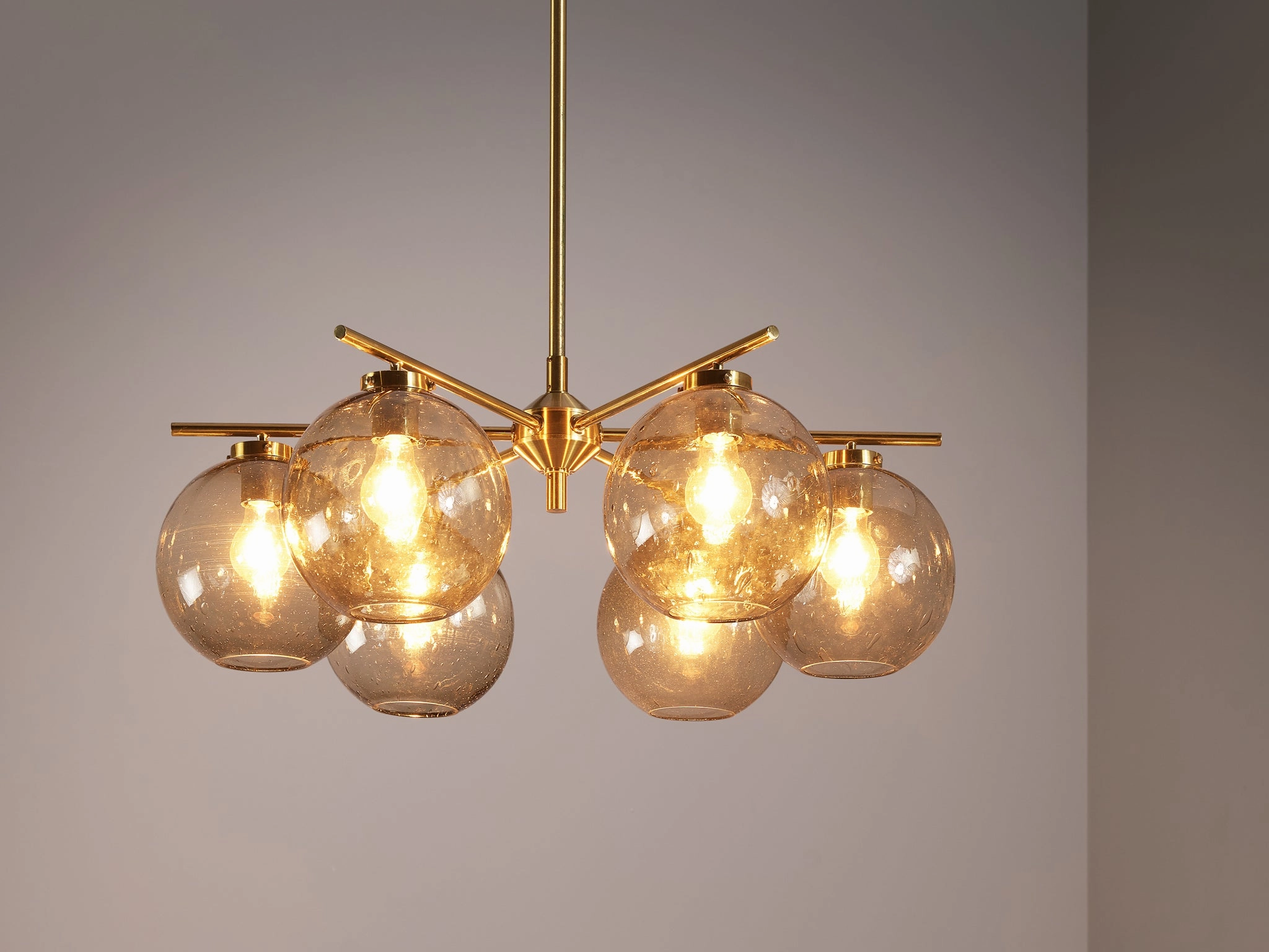 Holger Johansson for Westal Chandelier in Brass and Smoked Glass