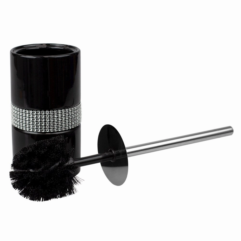 Home Basics Black Toilet Brush Holder with Steel Handle - 3.75" x 3.75" x 15"