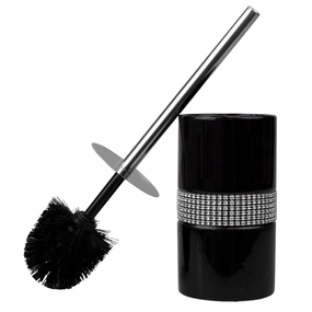Home Basics Black Toilet Brush Holder with Steel Handle - 3.75" x 3.75" x 15" Toilet Brush,Bathroom Cleaner