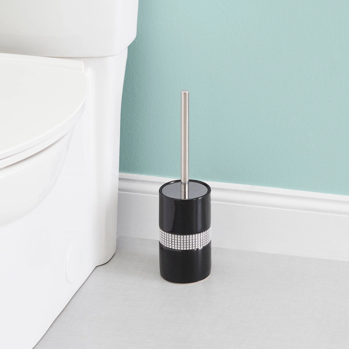 Home Basics Black Toilet Brush Holder with Steel Handle - 3.75" x 3.75" x 15"