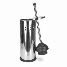 Home Basics Stainless Steel Toilet Plunger and Holder Toilet Brush,Bathroom Cleaner