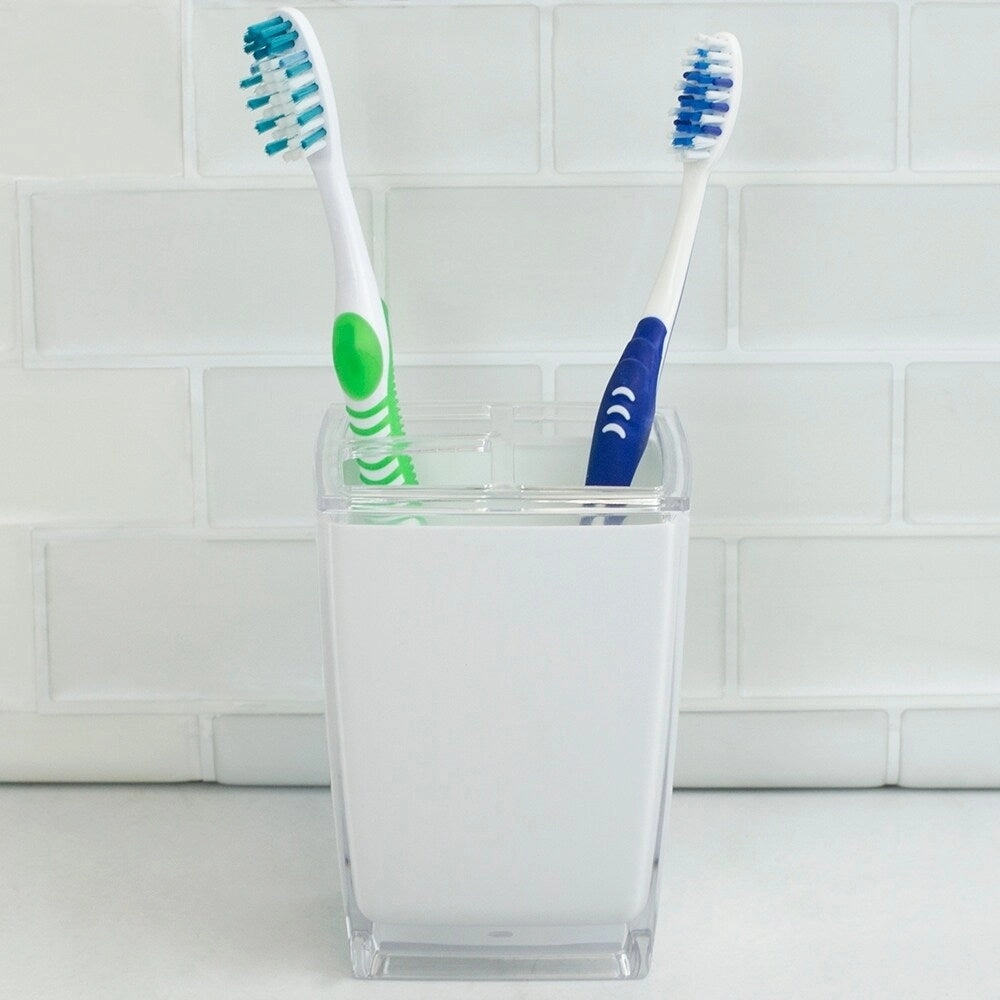 Home Basics White Plastic Toothbrush Holder
