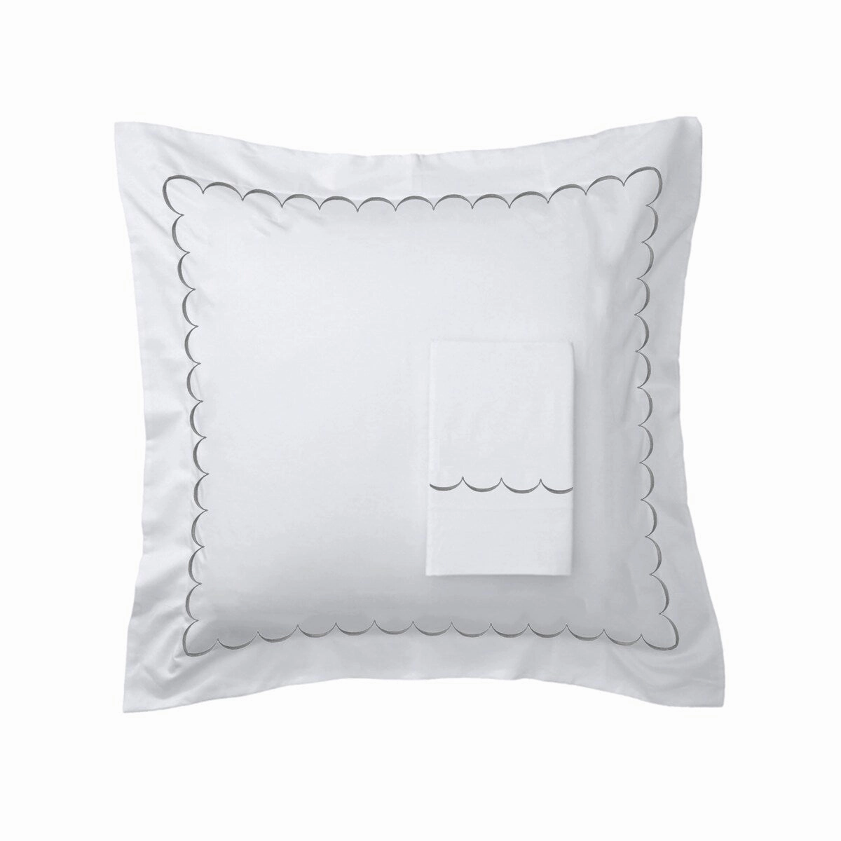 Home Sweet Home Collection 600TC Cotton Scallop Embroidery Pillowcase OR Euro Sham Set