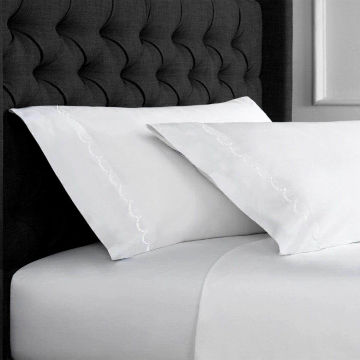 Home Sweet Home Collection 600TC Cotton Scallop Embroidery Pillowcase OR Euro Sham Set
