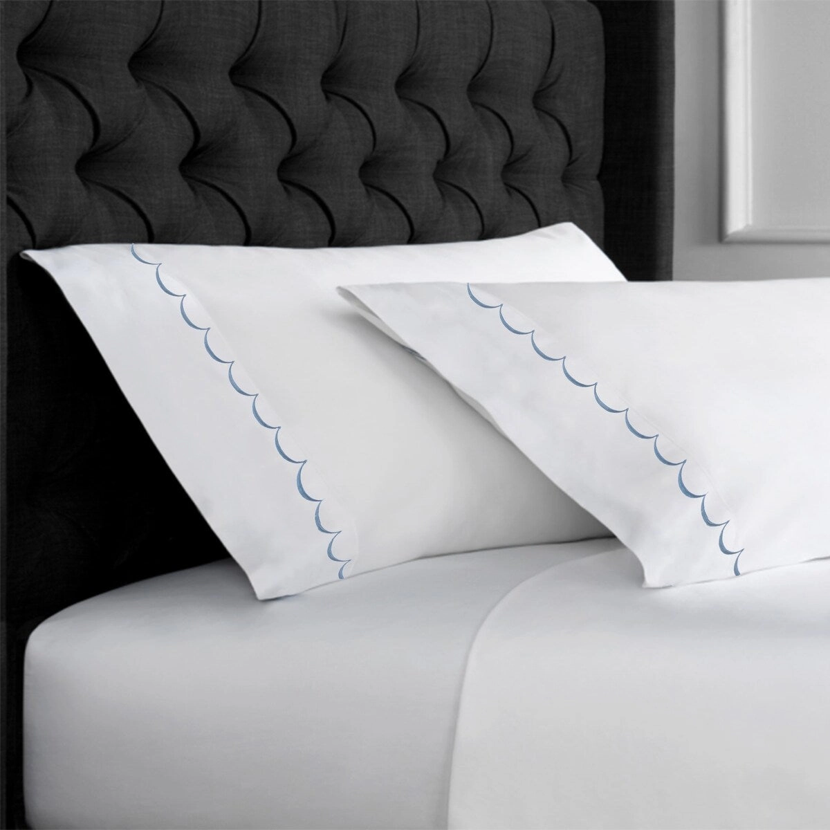 Home Sweet Home Collection 600TC Cotton Scallop Embroidery Pillowcase OR Euro Sham Set