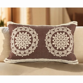 HomeRoots 16" X 24" Brown and Ivory Medallion Cotton Lumbar Throw Pillow With Texture pillows,bed pillow,sleeping cushion