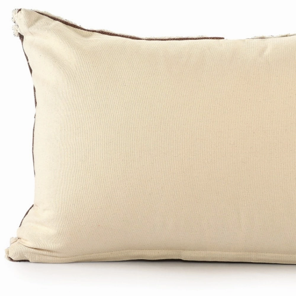 HomeRoots 16" X 24" Brown and Ivory Medallion Cotton Lumbar Throw Pillow With Texture