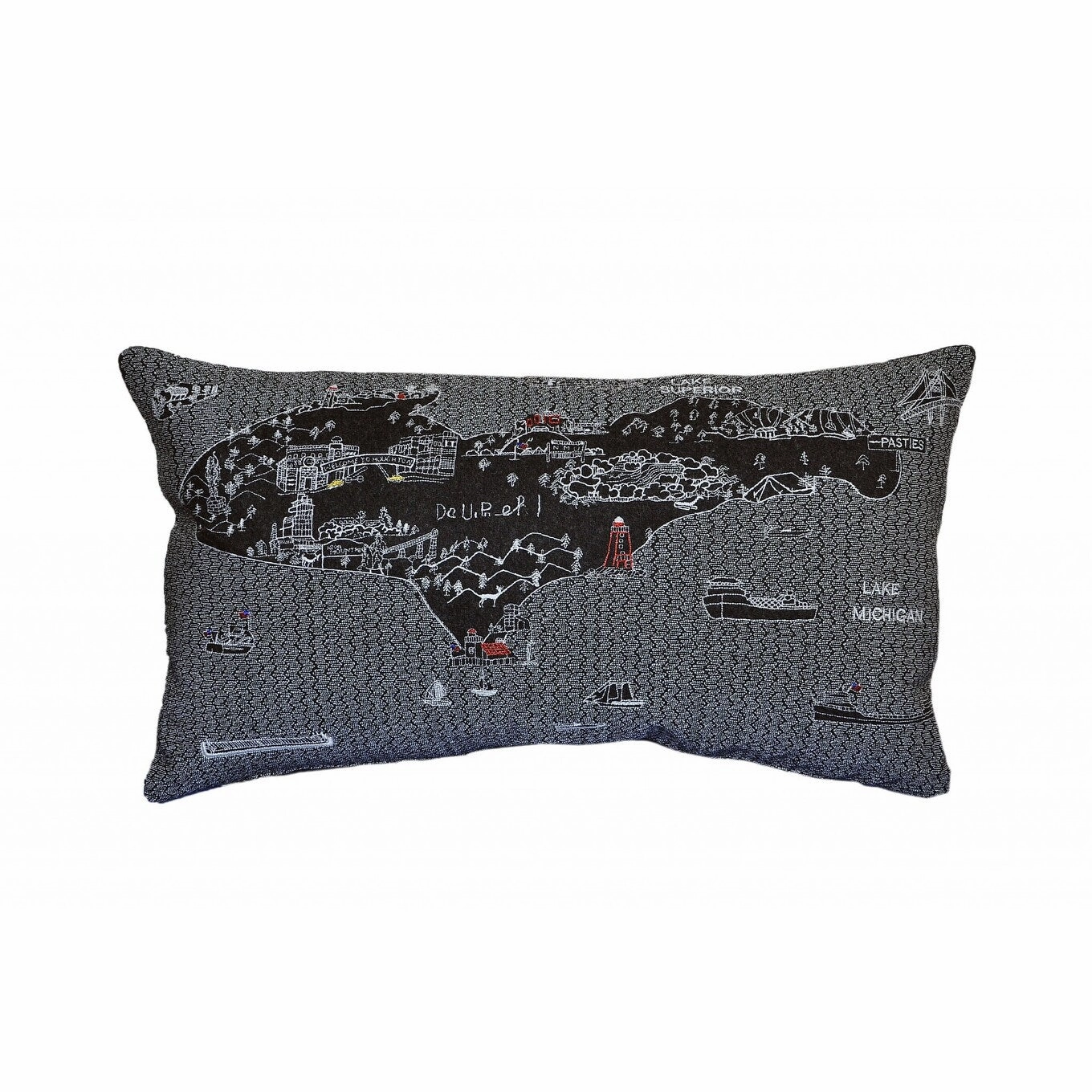 HomeRoots 25" Black Michigan Upper Peninsula Nighttime Skyline Lumbar Decorative Pillow