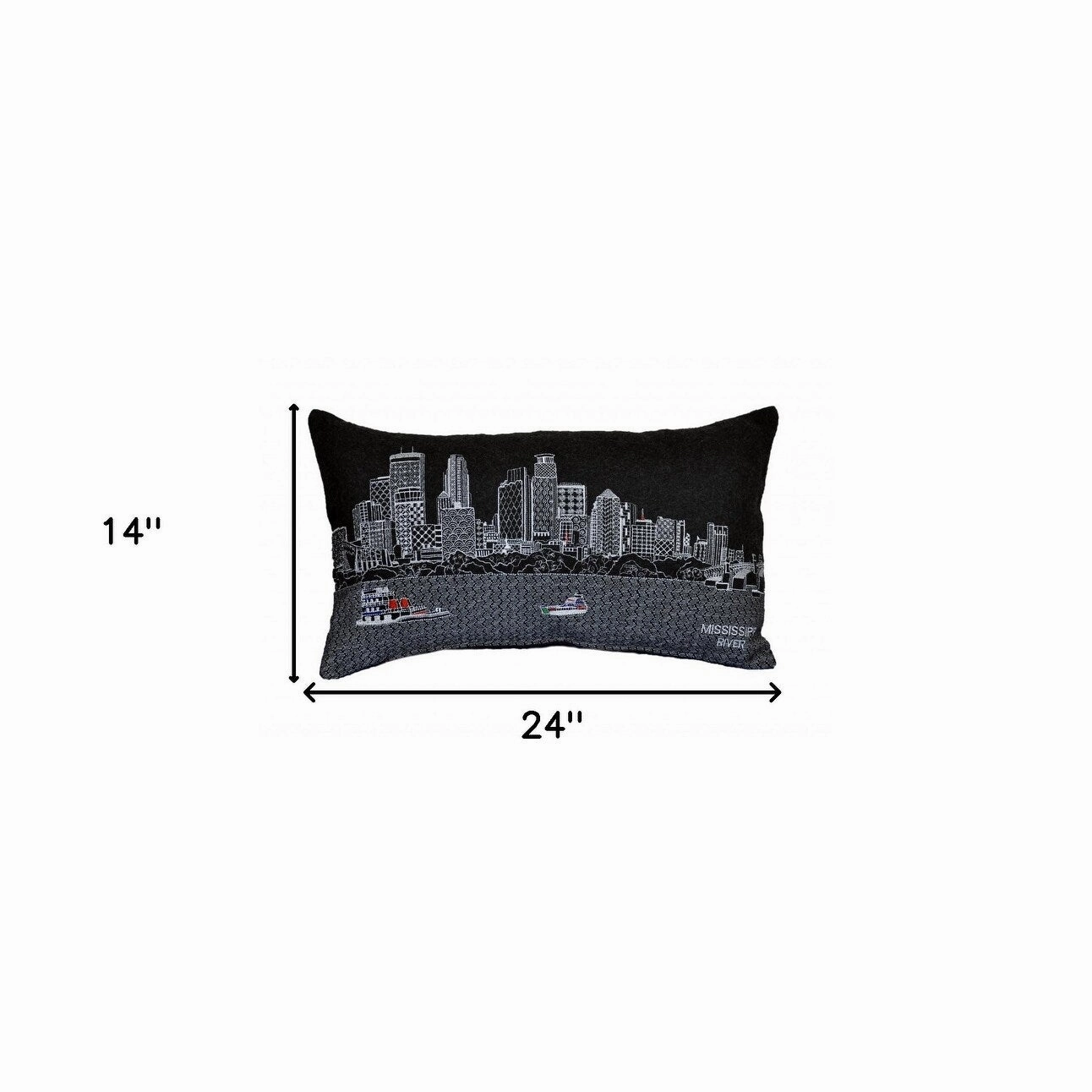 HomeRoots 25" Black Minneapolis Nighttime Skyline Lumbar Decorative Pillow