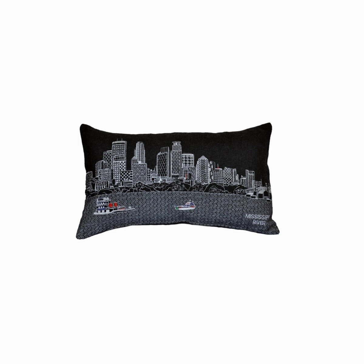 HomeRoots 25" Black Minneapolis Nighttime Skyline Lumbar Decorative Pillow