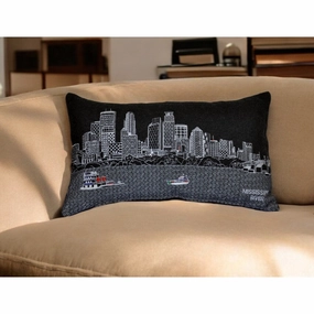 HomeRoots 25" Black Minneapolis Nighttime Skyline Lumbar Decorative Pillow pillows,bed pillow,sleeping cushion