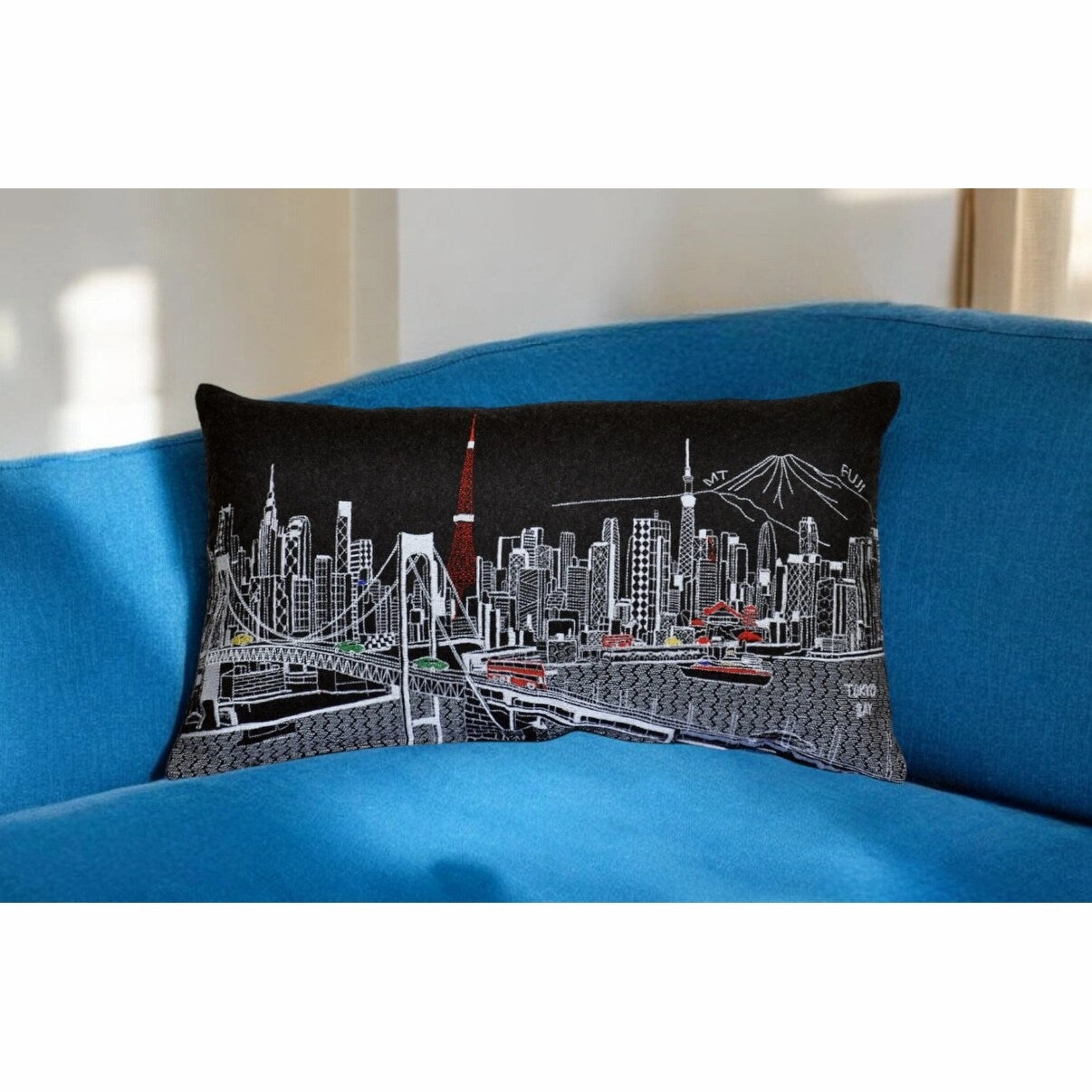 HomeRoots 25" Black Tokyo Nighttime Skyline Lumbar Decorative Pillow pillows,bed pillow,sleeping cushion