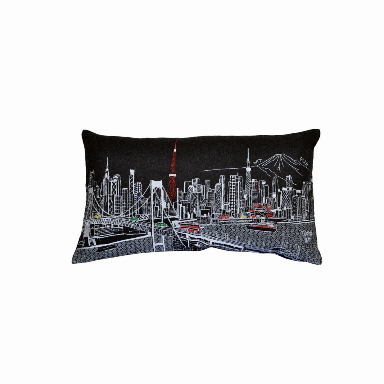 HomeRoots 25" Black Tokyo Nighttime Skyline Lumbar Decorative Pillow