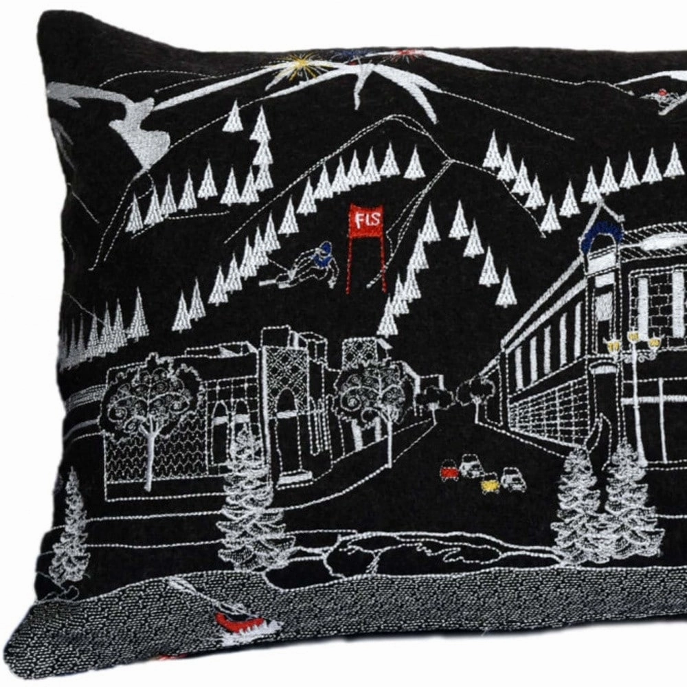 HomeRoots 35" Black Aspen Nighttime Skyline Lumbar Decorative Pillow