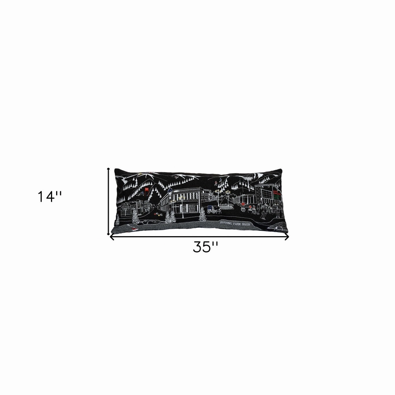 HomeRoots 35" Black Aspen Nighttime Skyline Lumbar Decorative Pillow