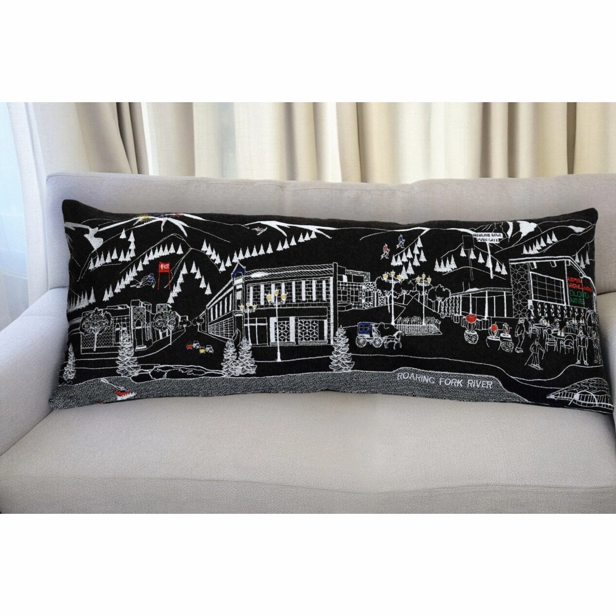 HomeRoots 35" Black Aspen Nighttime Skyline Lumbar Decorative Pillow pillows,bed pillow,sleeping cushion
