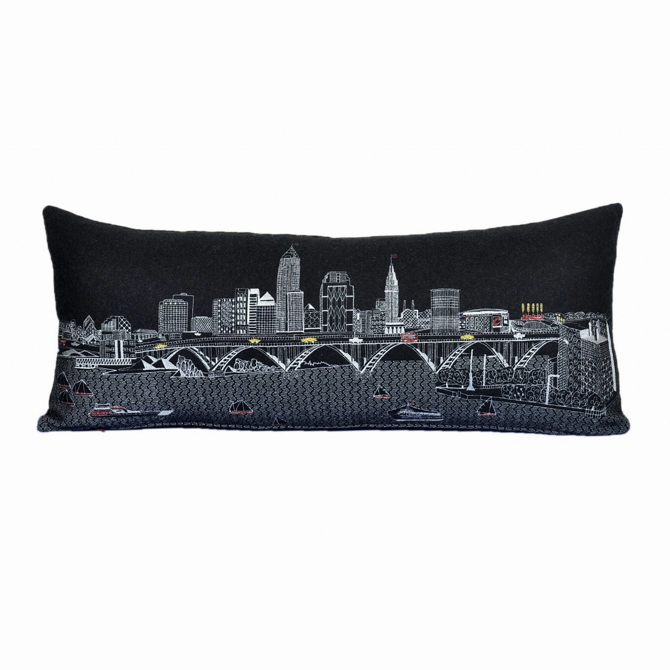 HomeRoots 35" Black Cleveland Nighttime Skyline Lumbar Decorative Pillow