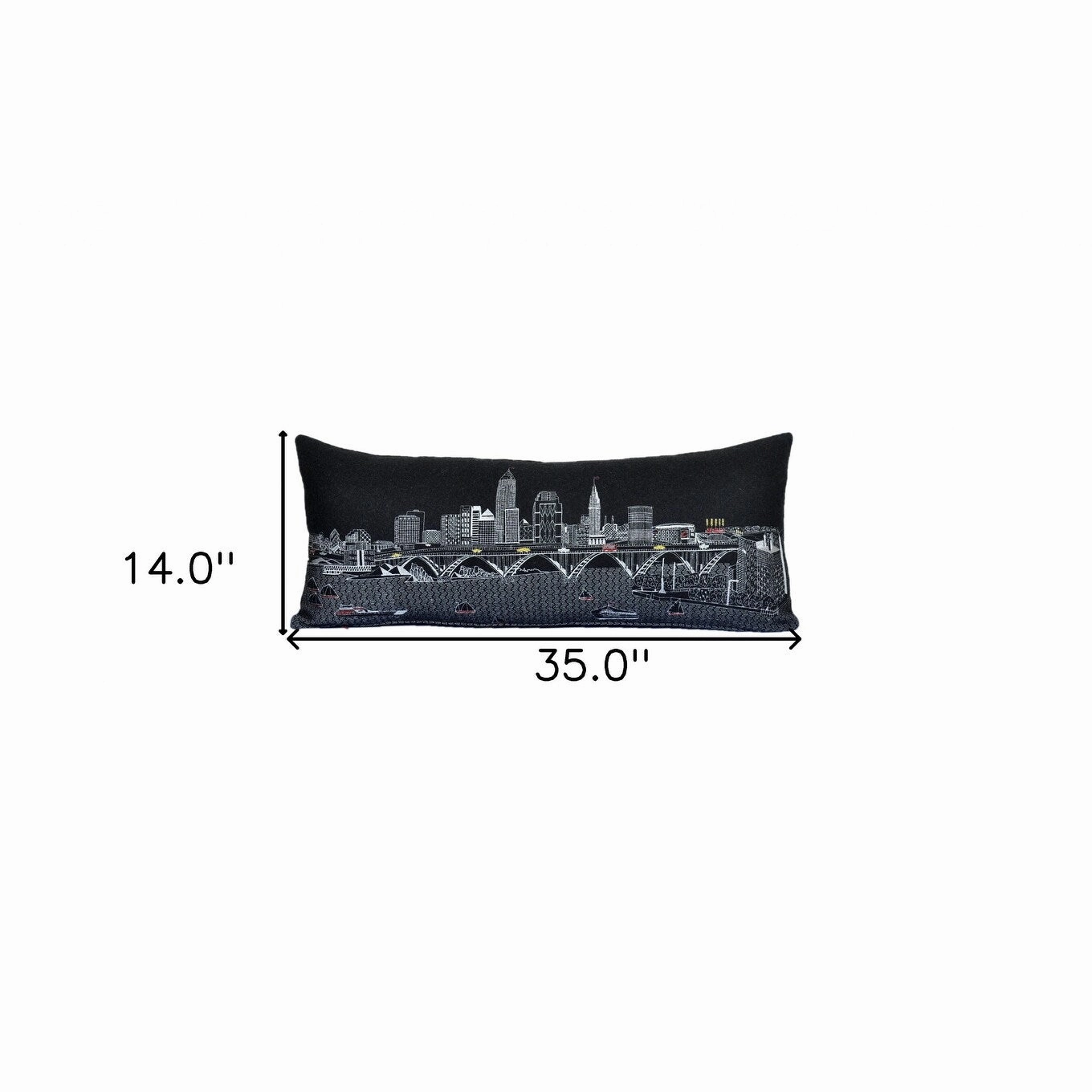 HomeRoots 35" Black Cleveland Nighttime Skyline Lumbar Decorative Pillow